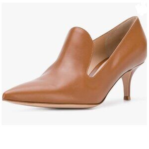 YDN Brown Mid Heels Slip on Loafer Pumps Pointy Toe Slide Prom Shoes